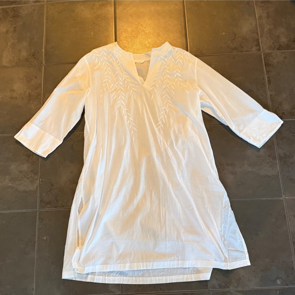 Hanro of Switzerland White Mercerized Cotton Embroidered Nightshirt Gown Large - Picture 5 of 11